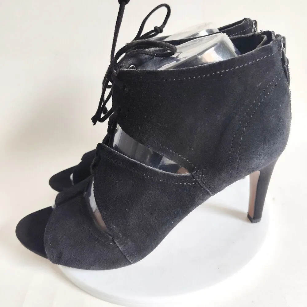 Franco Sarto Shawnee Black Suede Lace-Up Open Toe Sexy 4